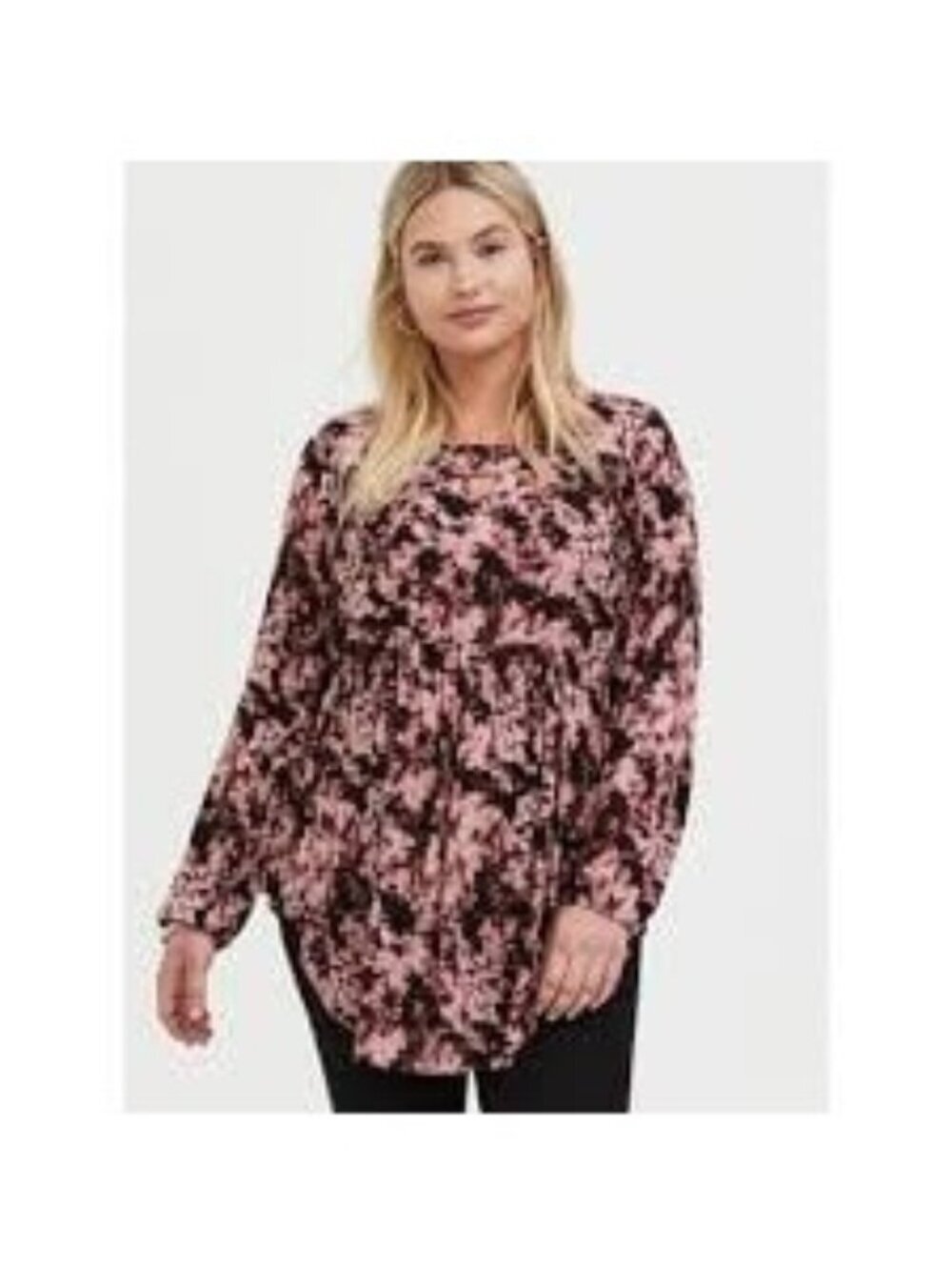Torrid Top Tunic Top 3X 22-24 Red Blouse Keyhole Top Long Sleeve Blouse Tie Dye